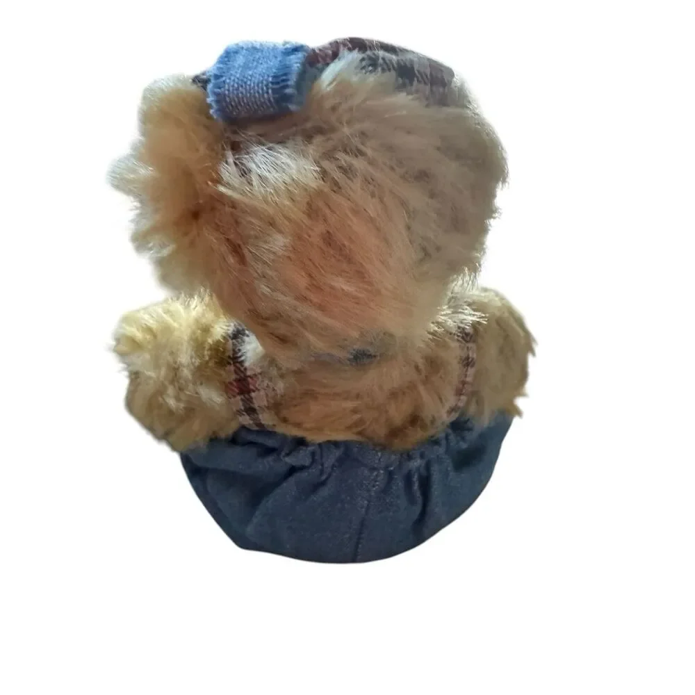 Boyd’s Bear Winifred in Blue Overalls with Plaid Accents Sitting 5”